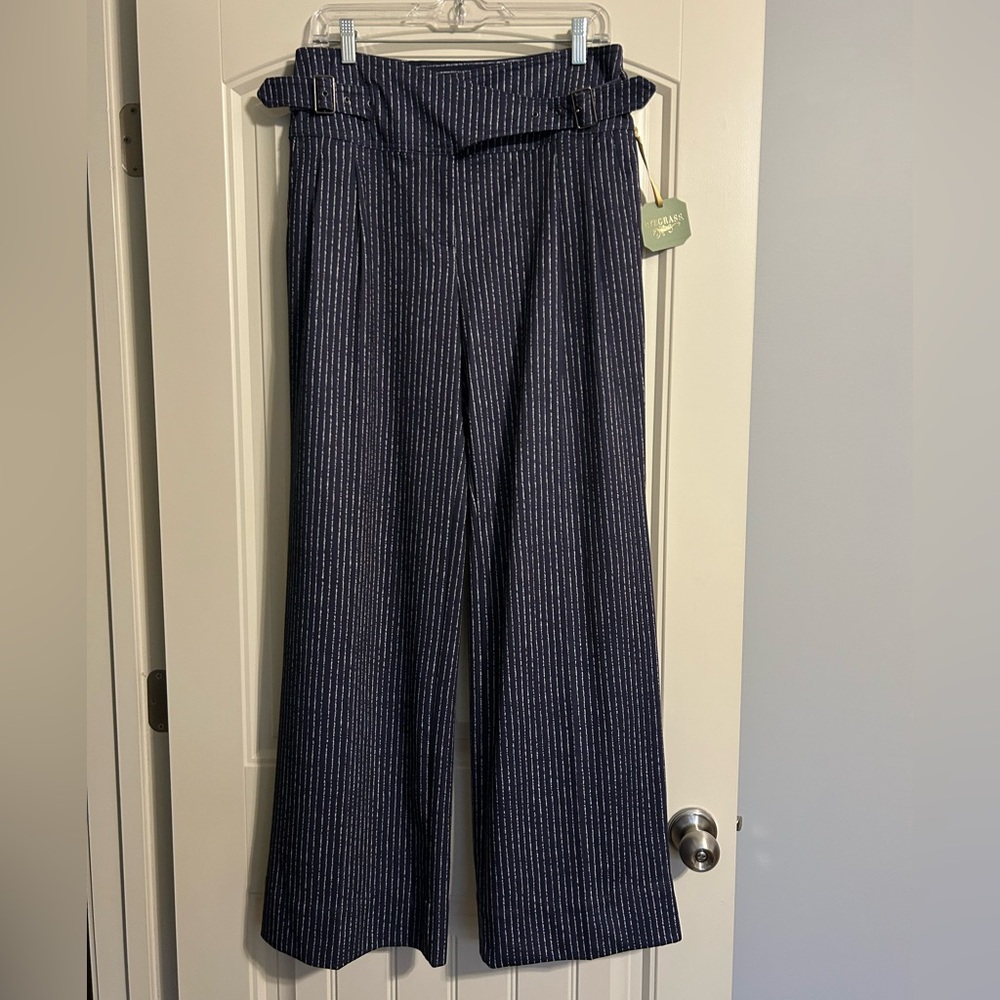 Ryegrass Striped Navy Wide Leg Trousers